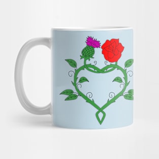 Celtic knotwork stems with red rose, thistle and heart Mug